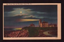POSTCARD : RHODE ISLAND - WATCH HILL RI - LIGHT HOUSE POINT BY MOONLIGHT LINEN picture