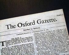 Extremely RARE 17th Century OXFORD EDITION England Gazette 1665 old Newspaper picture