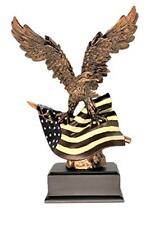 Bronze Electroplated Bald Eagle Clutching on American Flag Statue with Base Free picture