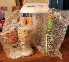 Anthropomorphic Clay Art Vino Wine Bottle & Glasses Salt and Pepper Shakers Set picture