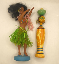 Vintage 1960’s Hawaiian Hula Girl Aloha&EGYPTIAN SPINDLE SPOOL DOLL Hand Carved picture