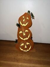 Vtg Hard Plastic Stacked Halloween Pumpkin Trio 11” Figurine picture