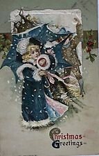 CHRISTMAS GREETINGS CHILDREN 1911 John Winsch Embossed Snow Postcard picture