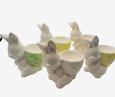 5-Piece Easter Bunny Egg Cup Set  Glazed Ceramic  Pink/Yellow/Green/White 4