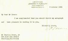 “Woodrow Wilsons Secretary” Joseph Tumulty Hand Signed TLS Dated 1935 COA picture