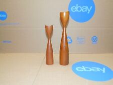 Vintage Danish Modern Turned Teak Wood Candle Stick Holders Made in Denmark picture