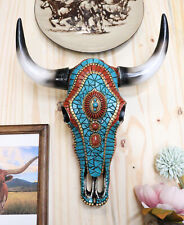 Southwest Steer Cow Skull With Turquoise Gold And Red Teardrop Gems Wall Decor picture