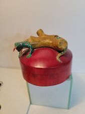 alebrije Colorful Painted Lizard On Red Wood Trinket Box picture