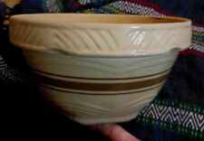 **AWESOME ANTIQUE CROCK MIXING BOWL BEIGE BROWN  YELLOW WARE VERY NICE