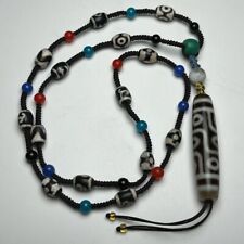 Power Energy Tibetan Old Agate Dzi *9 Eyes* Beads Necklace H321 picture