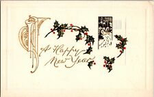 Postcard A Happy New Year Winter Road Scene Holly picture