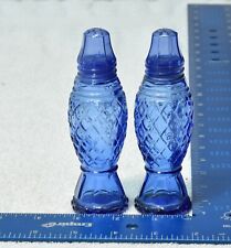 Vintage Avon Cobalt Blue Glass Salt And Pepper Shakers Diamond Pattern picture