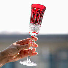 Bohemian Style Champagne Flute Glasses Hand Cut To Clear Red Crystal Glass 5oz picture