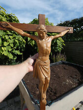 Antique large  French wood carved crucifix Christ picture