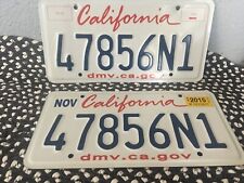 CA California License Plate Tag White Blue Numbers Matched Set 2015 picture