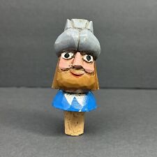 Vtg Hand Carved & Painted Wooden Figure Wine Cork Stopper Man Nautical Folk picture