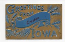 Vintage Postcard **   GREETINGS FROM CRESTON IOWA **Heavily Embossed picture