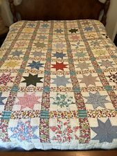 Gorgeous Vintage 83” X 61” Twin Bed Size Patchwork Star Quilt picture