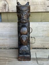 Old Northwest Coast Intricately Carved Bear Holding Killer Whale Totem picture
