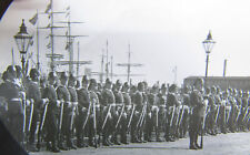 Antique Magic Lantern Slide - VICTORIAN SOLDIERS PARADE, RIFLES - Docks, Boats picture