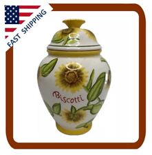 Vintage NONNI'S Handpainted Ceramic Yellow Sunflowers Large BISCOTTI COOKIE JAR picture