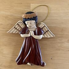 Handcrafted Hawaiian 5 Inch Wooden Christmas Angel Ornament Hand Painted picture