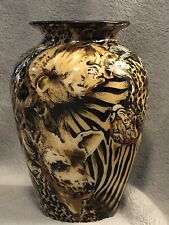 La Vie Handcrafted African Animal Safari Decoupage Porcelain Vase 6 1/2 inches picture