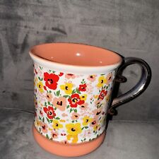 Orly Maison New York Peach Floral Coffee Mug Cup Tea Gold Metallic Handle Teal picture
