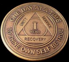 Alcoholics Anonymous AA 1 Year Bronze Medallion Token  Chip Sobriety Sober picture