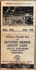 Jacques Henrie Savoy Cafe Montreal Canada Friendly Spot Vintage Matchbook Cover picture