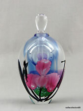 Satava Paperweight Type Perfume Bottle - Faceted with Pink Irises - 1993 picture