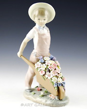 Lladro Figurine LITTLE GARDENER BOY & WHEELBARROW WITH FLOWERS #1283 Mint picture