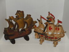 VINTAGE LOT OF (2) NAUTICAL GALLEON SHIP CLIPPER CAST IRON DOORSTOPS DATED 1930 picture
