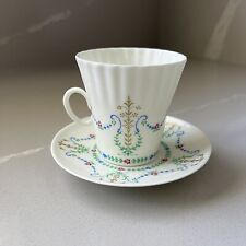 Russian Lomonosov Teacup & Saucer Made in USSR Porcelain White Multicolor Vtg picture