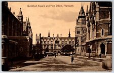 Vintage Guidhall Square & Post Office City Plymouth UK Postcard UNP picture