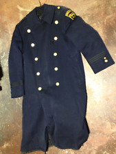 Antique Police Men's Size 42 Heavy Wool Trench Over Coat Uniform Brass Buttons picture
