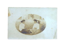 RPPC 2 Teenage Girls Sitting Outside Making a Daisy Chain Olive & Alice picture