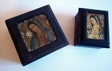 set of two wood boxes with flowers(1 medium and 1 small) and lady de Guadalupec3 picture