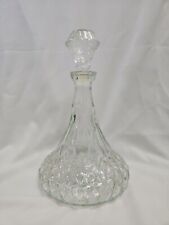 Vintage Clear Pressed Glass Ship Decanter with Stopper Diamond Shape Cut picture