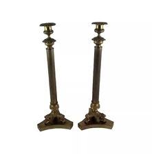 Vtg Italian Brass Candlesticks Renaissance Revival Hollywood Regency Claw 15