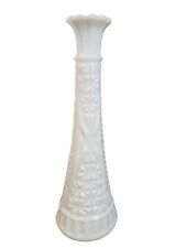 Vintage White Milk Glass Diamond Pattern Vase, Home & Shelf Decor, 8 3/4 inches picture