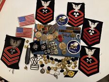 Named WW2 US Navy Seabees Lot Medals Patches Pins WWII Buttons Sailor Ribbons picture