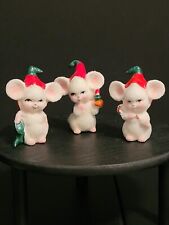 Three Vintage Anthropomorphic Christmas Mice Japan Sugar Finish 3.5