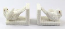 Vintage Sculpted White Dove Bookends, Carved Marble Dust picture