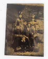 19thC Tintype Family Group w Luggage Fancy Hats Mouton Chop Rock Wall Background picture