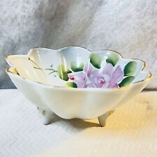 VTG Hand Painted Fluted Bowl With Feet Priced As Is Japan ￼￼￼ picture