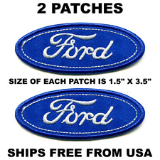 Ford Motor Car Automotive Patch BLUE & WHITE Embroidered Iron-On Sew-On Set of 2 picture