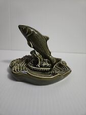 Vintage Salmon Leap Fish Ashtray Made By Knock Pottery In Ireland Green  picture
