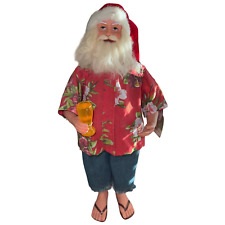 Santas Workshop Hawaiian Santa Claus Holding Beer Christmas Holiday 18 Inch picture