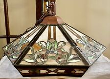 Tiffany Style 21” x 10” Leaded Slag Glass Stained Glass Octagon Hanging Lamp picture
